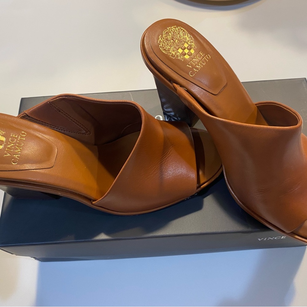 Vince Camuto Brown Leather Mules with Wedge Heel